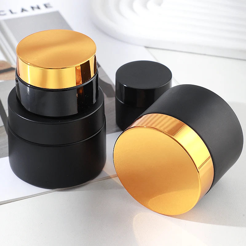 30ml Matte Black Cosmetic Wide Mouth Glass Jars with Lid  for Travel Storage Makeup Face Creams Body Lotions