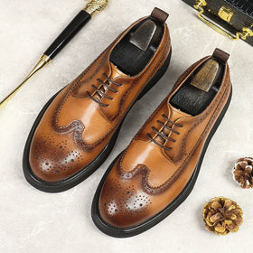 Men's High Top Casual Leather Shoes Versatile Business Cowhide Lightweight Resistant Lace-up for Autumn Season Dropshipping
