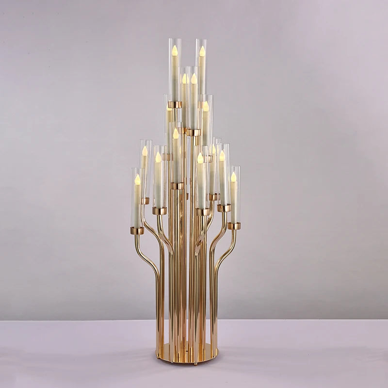 Wholesale Tall Glass Tube Gold Metal Pillar Candlesticks for Wedding Centerpieces