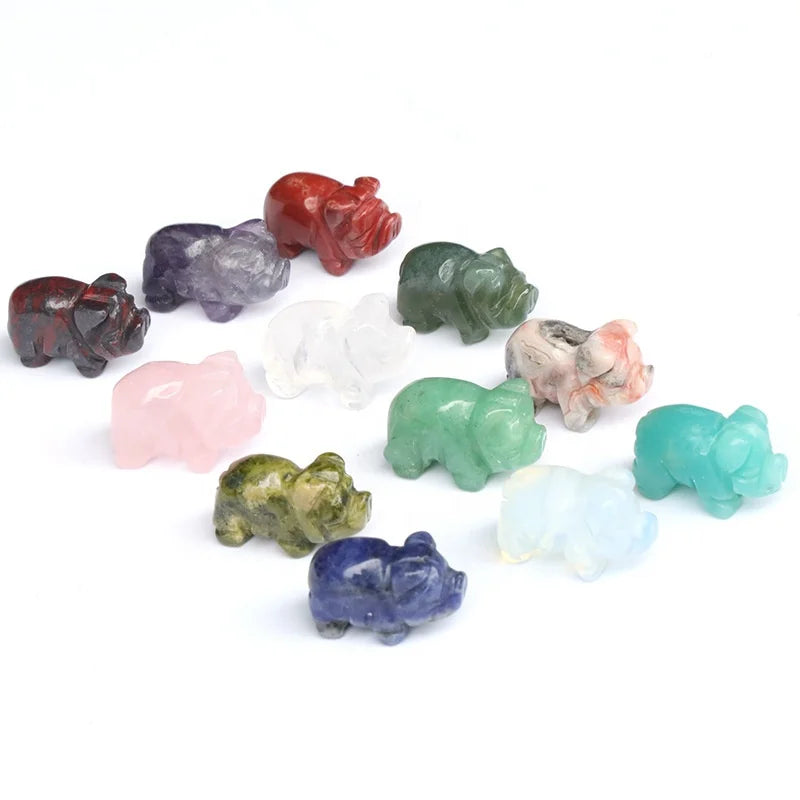 Natural Gemstone Carved Animal Decoration Polished Carving 1 Inch Cute Pig Ornament Zodiac Signs Healing Reiki Mini Pig Crafts