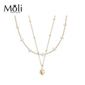 Fashion New Design Two Layer 7-8mm Button Natural Pearl 18K Gold Plated Flower Charm Strand Pearl Necklace