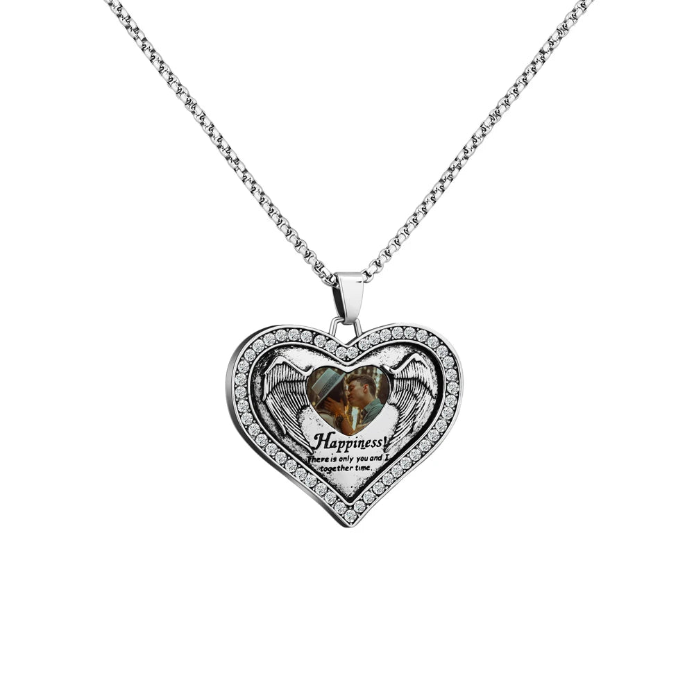 Custom Memory Picture Stainless Steel Heart Pendant Necklaces Women DIY Jewelry