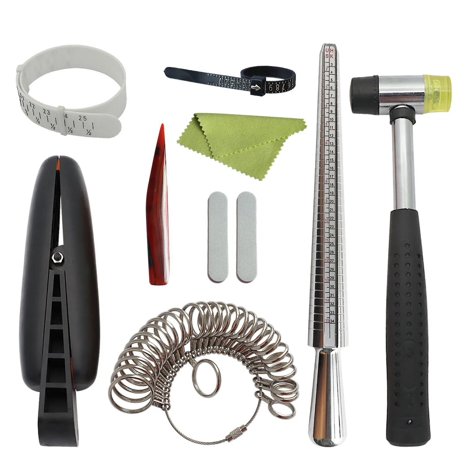 Professional Ring Sizer Tool Kit Jewelry Ring Size Measuring Set With Ring Mandrel Rubber Hammer Agate Burnisher Ring Gauge Belt