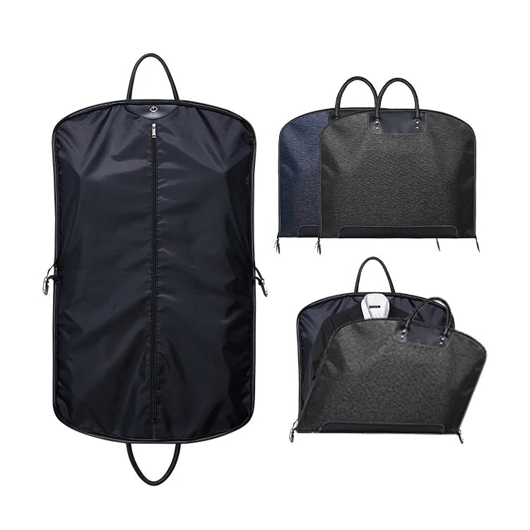 Wholesale 60x100cm Nylon and Leather Suit Cover Bag Dustproof Garment Storage Bag with Zipper Pocket