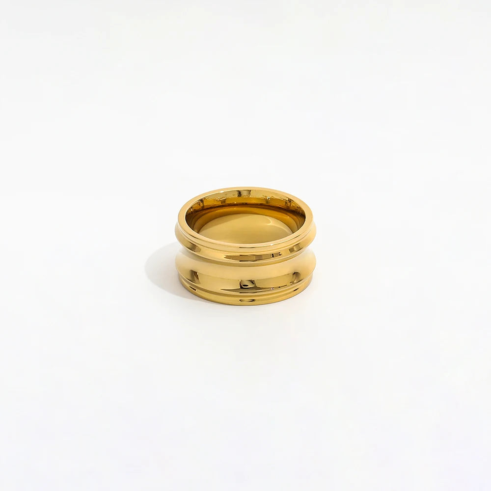 Joolim Jewelry Wholesale 18K Gold Plated Chunky Female Face Stainless Steel Rings for Women Statement Gold Rings