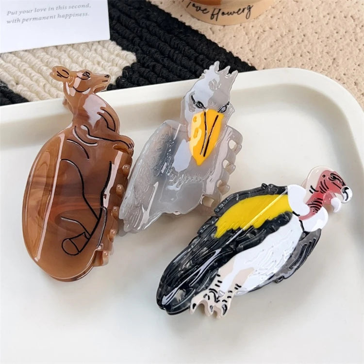 Support Custom Retro Kangaroo Shoebill Stork Acetate Hair Clips High-End New Animal Cartoon Hair Claws for Women