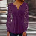 S-5XL Spring and Autumn Fashion New Women's Dress Lace Cuffed Solid Button T-shirt Backing Shirt Long Sleeve Shirt