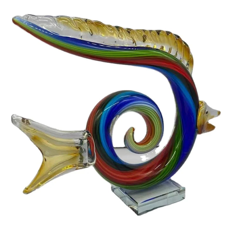 Handmade Art Glass Fish Ornaments Special Colored with Base Blown Technique