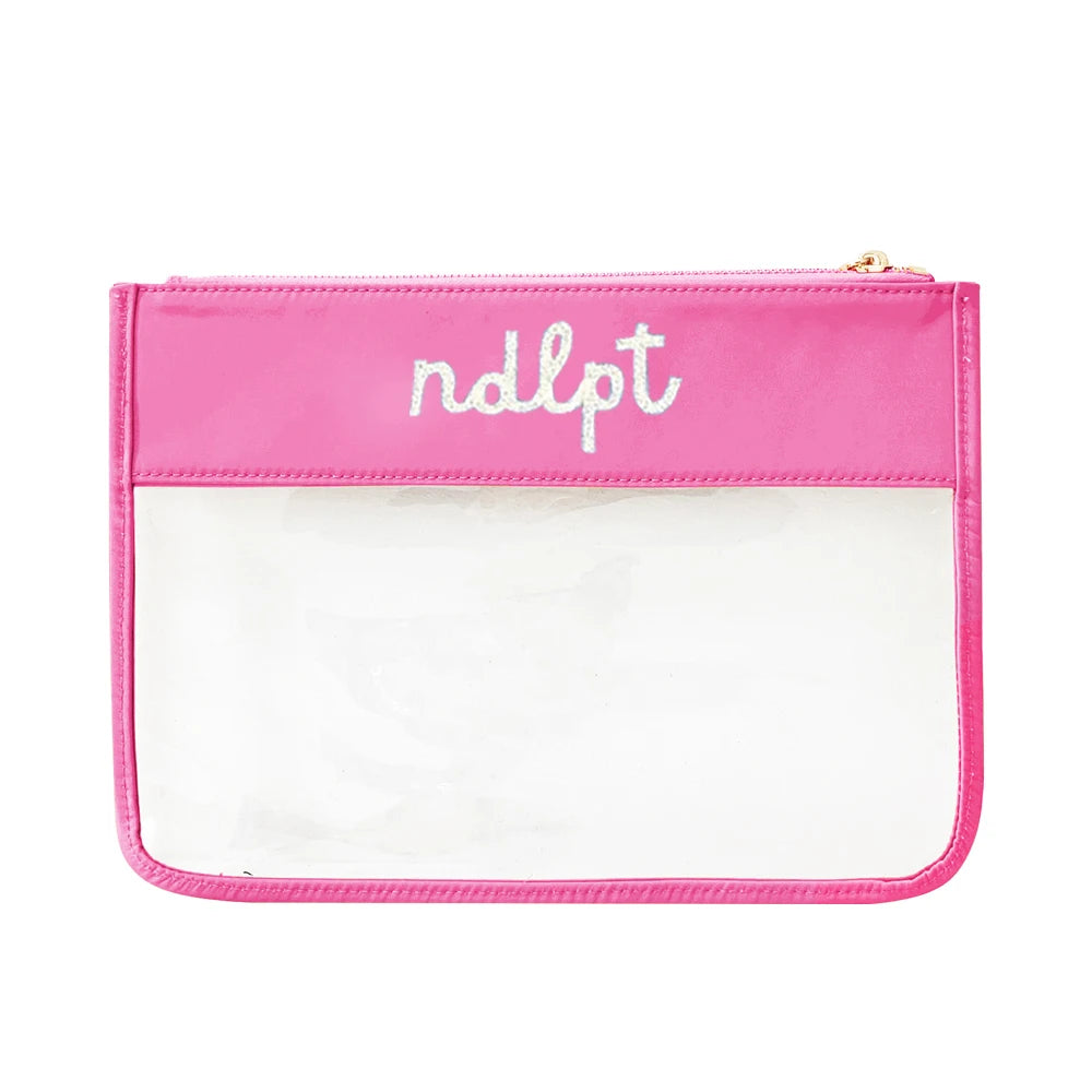 Wholesale Travel Cosmetic Bag PVC Needlepoint Clear Nylon Cosmetic Bags Custom Makeup Pouch Clutch Bag With Letter Patches