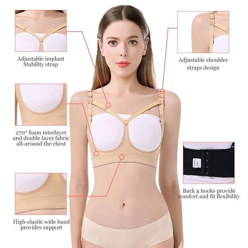 270 Foam Interlayer and Double Layer Fabric All Around the Chest Comfortable and Fixes the Implant Faja Bra