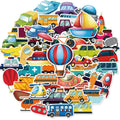50pcs Cartoon Vehicle Series Graffiti  Stickers Packs for Cute Puzzle Vehicles Cars Planes Ships Hot air Rod Skateboards