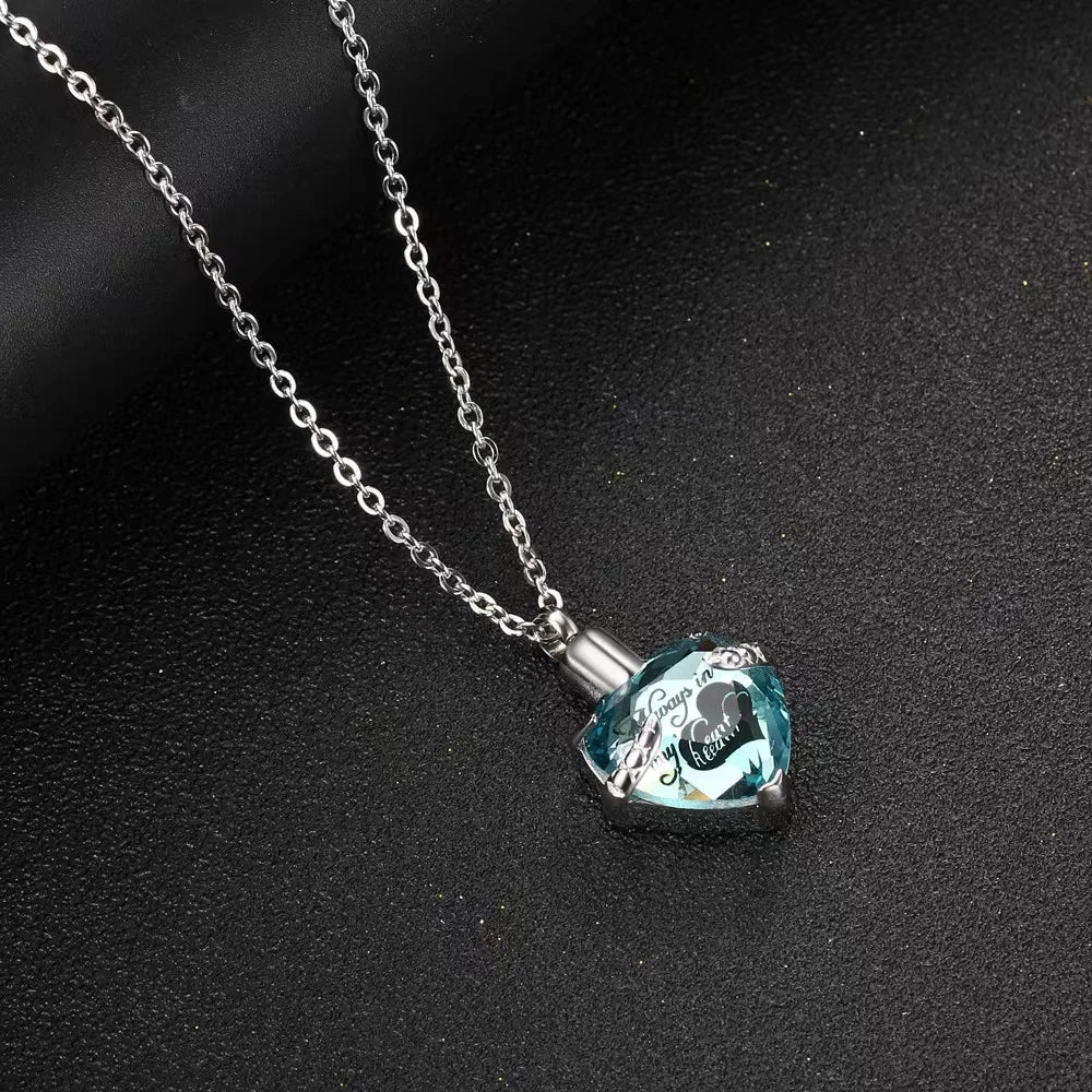 Birthstone Urn Necklace Heart Memorial Urn Pendant Necklace Crystal Heart Urn Pendant
