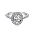 925 Silver Rhodium-Plated Trendy Ring with Oval-Cut Zircon Flower Head Inlay for Wedding Engagement Party or Gift