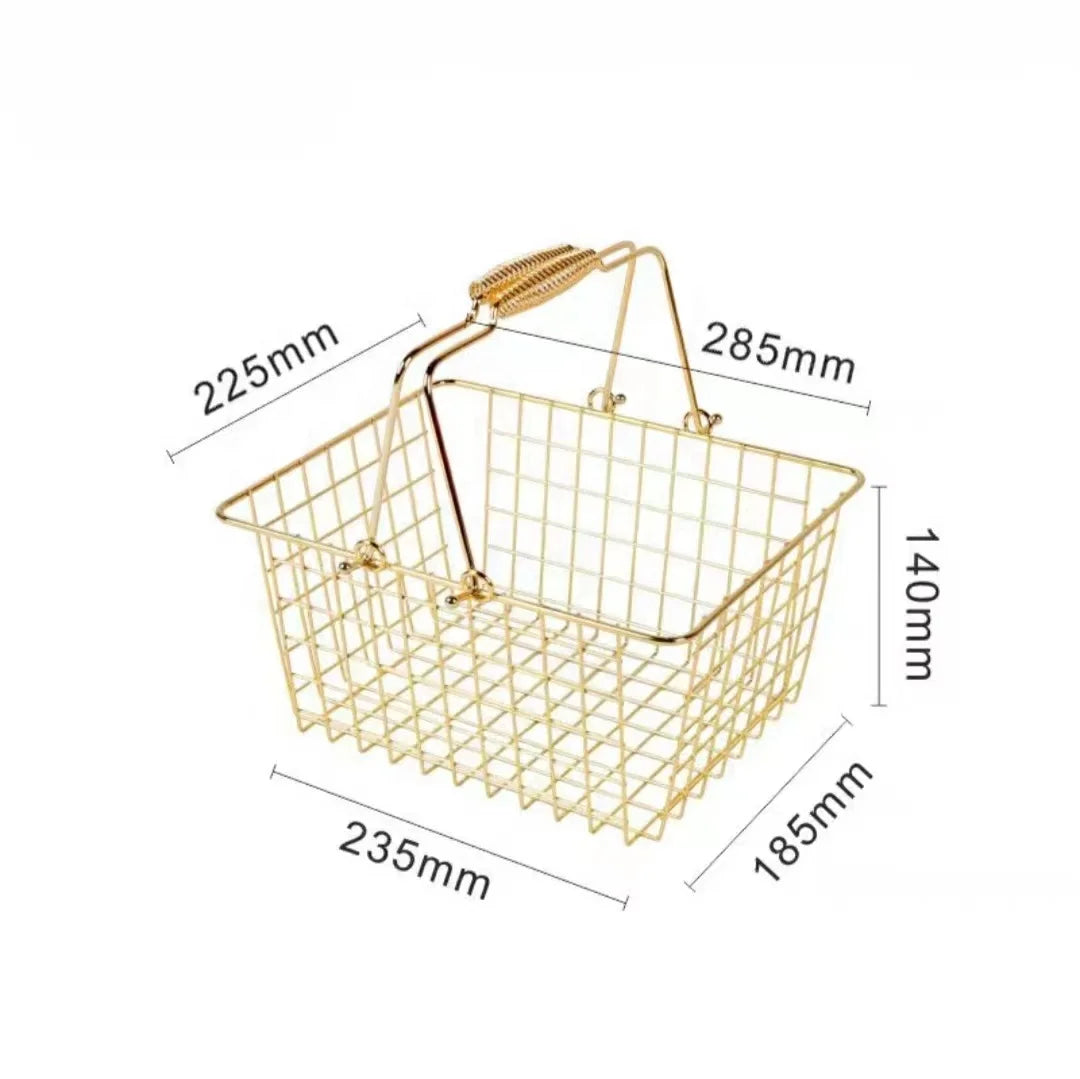 Hot Sale Golden Metal Mesh Storage Shopping Basket for Supermarket Daily Chemical Cosmetics Accessory Make-up Snack Store Shop