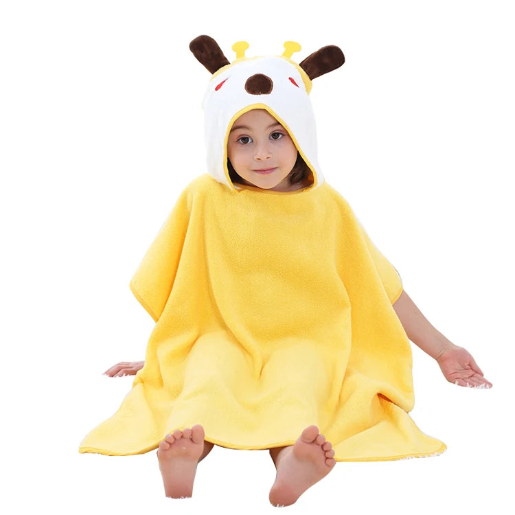 MICHLEY 100% Cotton Kids Cartoon Pattern Hooded Towel Eco-Friendly Quick-Dry Knitted Design for Home Beach Use Winter Summer