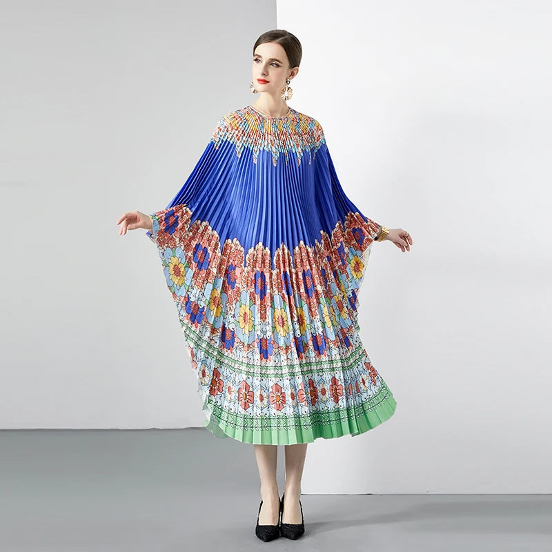 Women Plus Size Loose Kaftan Casual Abaya Dress Floral Ruched Chiffon Pleated Sleeveless Elegant Bohemian