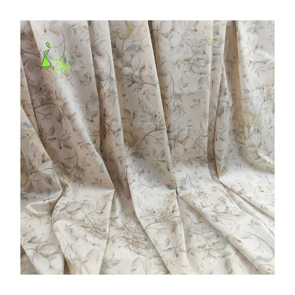 Golden Silk Satin Smooth 100% Polyester Fabric Eco-Friendly Flowers Pattern Printing for Girls' Sleepwear and Accessories