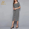 Custom Trend Lady Fashion Vintage Elegant Summer Luxury Short Sleeve O Neck Plaid Midi Tweed Clothes Long Dress for Women