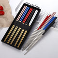 Customized Engraved Logo Restaurant Hotel Reusable Red Pink Gold Chopstick Stainless Steel Chopsticks Gift Set