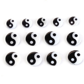 Natural Shell Beads Black White Tai Chi Seashell Mother of Pearl Flat Round Beads for Jewelry Making DIY Bracelet Accessories