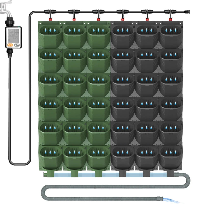 12-Piece Modern Plastic Pot Set Vertical Garden Wall Self-Watering Hydroponics System for Flower & Planters
