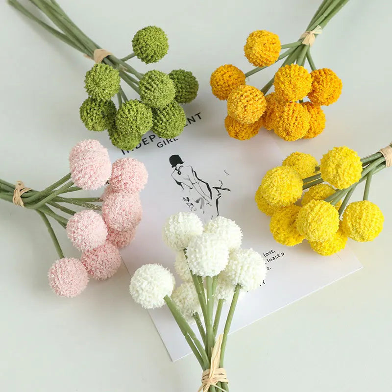 Ins Style Nordic Plastic Artificial Ball Chrysanthemum Flower Bouquet Arrangement for Home Decor