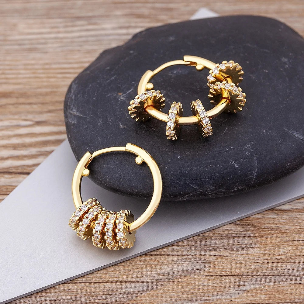 QIKU Fashion Gold Color Hole Hoop Earrings Copper Cubic Zircon Ear Jewelry Women Best Party Wedding Gift Accessories Wholesale