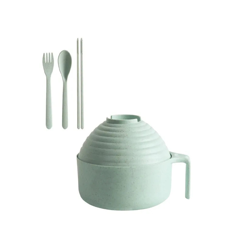 Wheat Straw Instant Noodle Bowl With Lid Cutlery and Chopsticks Set Large Student Instant Noodle Cup