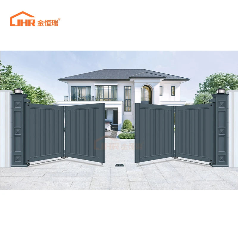 JHR Modern Motorized Metal Folding Main Gates Folding Driveway Sliding Gate Folding Aluminum Doors