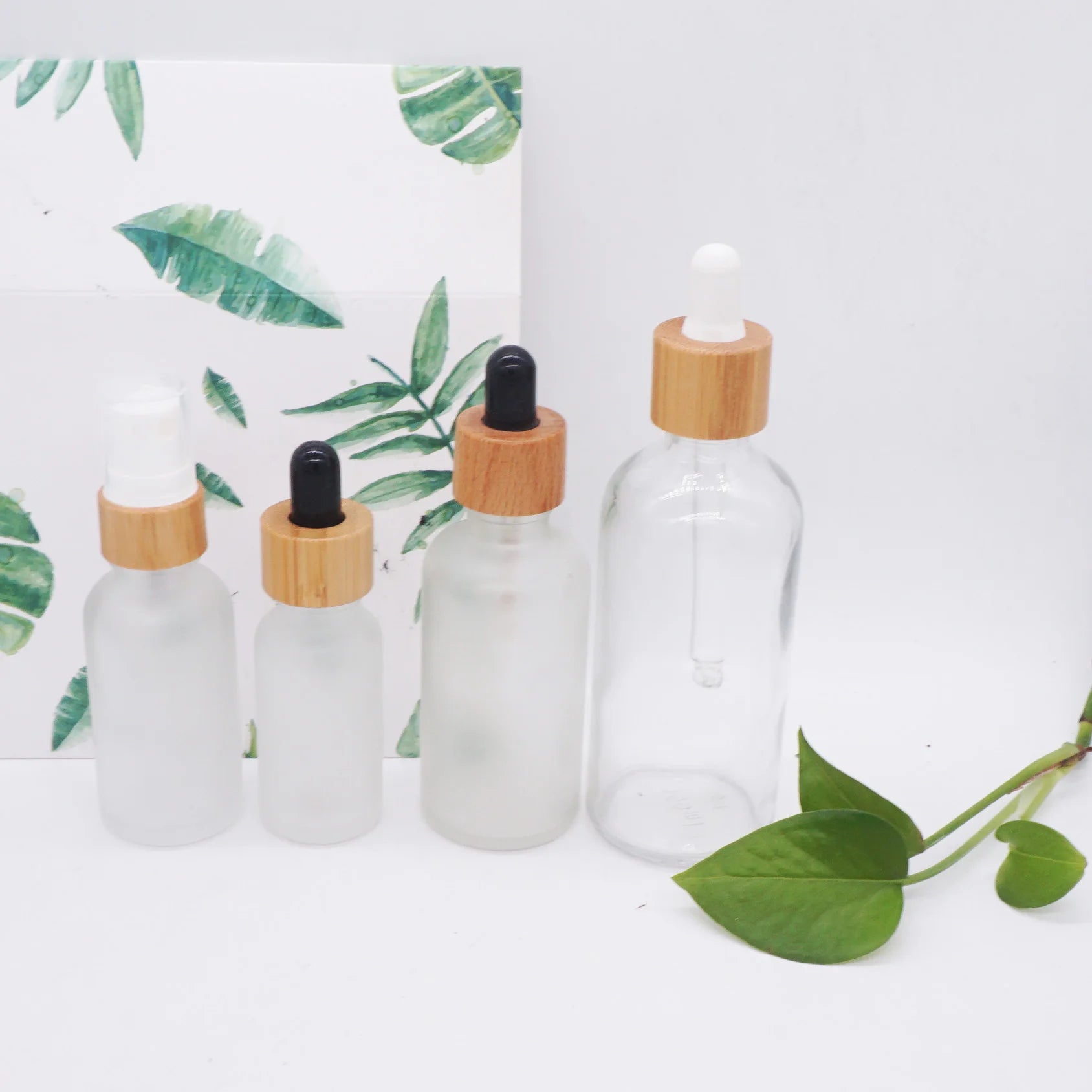 30ml 20ml 50ml Frosted clear 100ml Oil Glass Bottle with Bamboo Cap