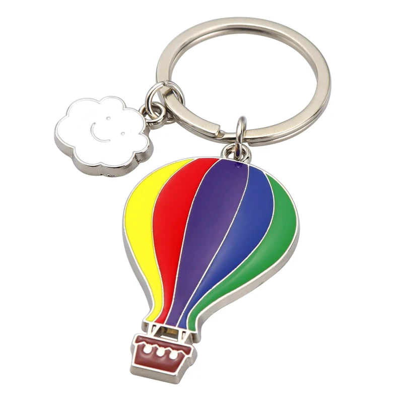 Hot Air Balloon Keychain Imitation Enamel Color Hot Air Balloon Keychain Travel Souvenir Small Gift