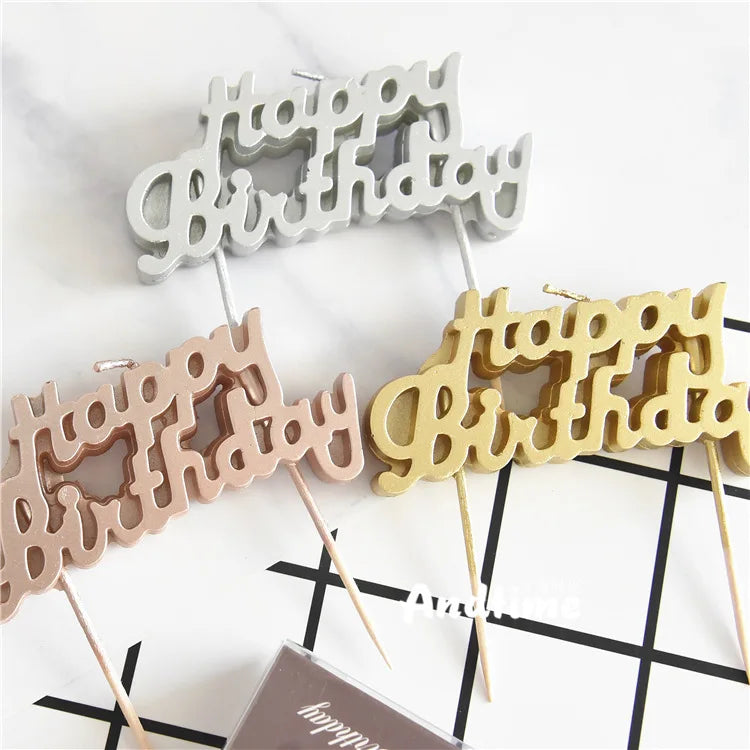 Huaming Pink and Blue Glitter Happy Birthday Cake Party Candle Children Party Decoration Metallic Gold Letter Birthday Candles