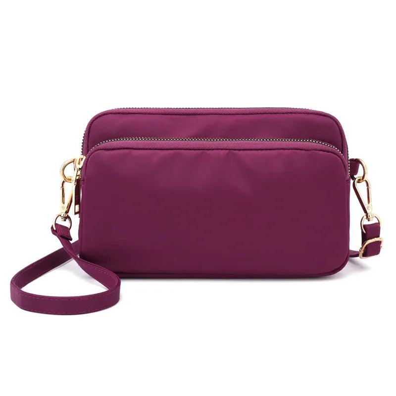 Adjustable Strap Square Nylon Mini Crossbody Sling Monochrome Messenger Bag
