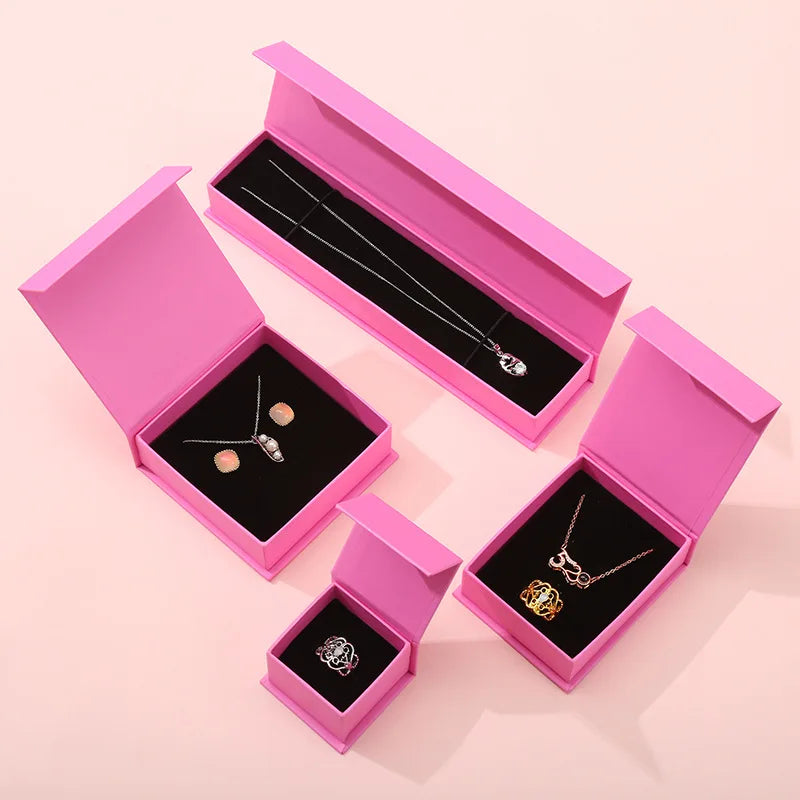 Pink White Bracelet Ring Necklace Luxury Cardboard Magnetic Jewelry Shipping Boxes Magnetic Closure Paper Jewelry Packaging Box