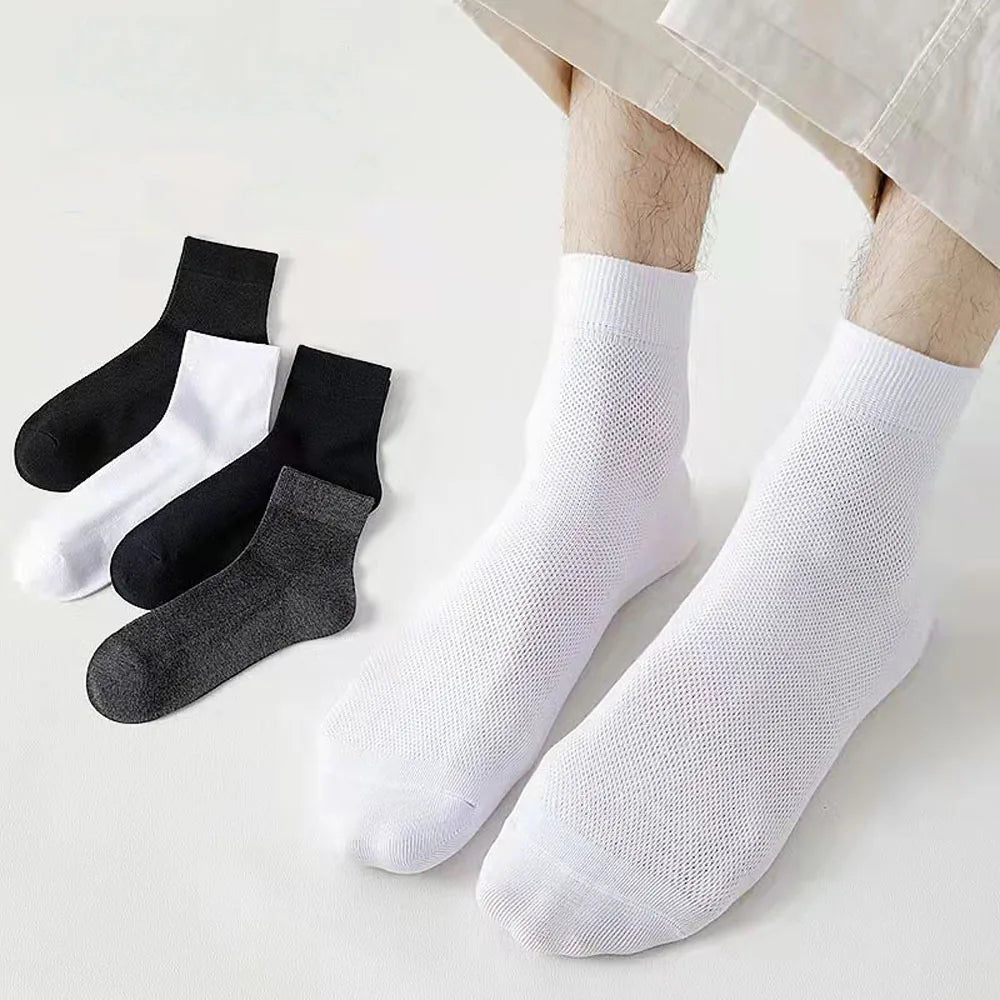 Black White Casual Cotton Socks Summer Spring Breathable RunningTennis Socks for Men
