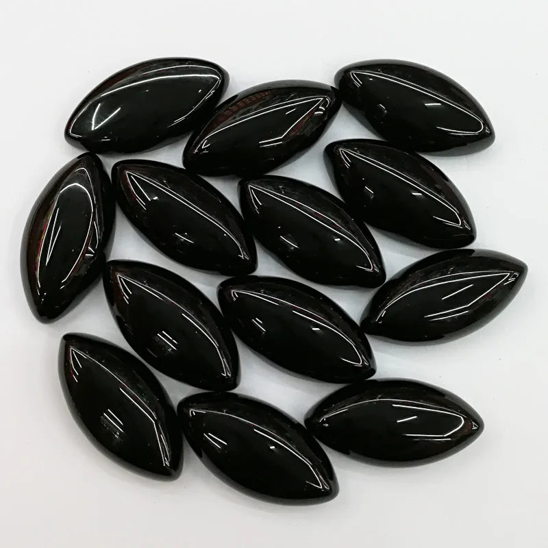 Huiying 15*30mm Natural Black Obsidian Leaf Shape Cabochons Loose Gemstones Crystal Healing Crafts