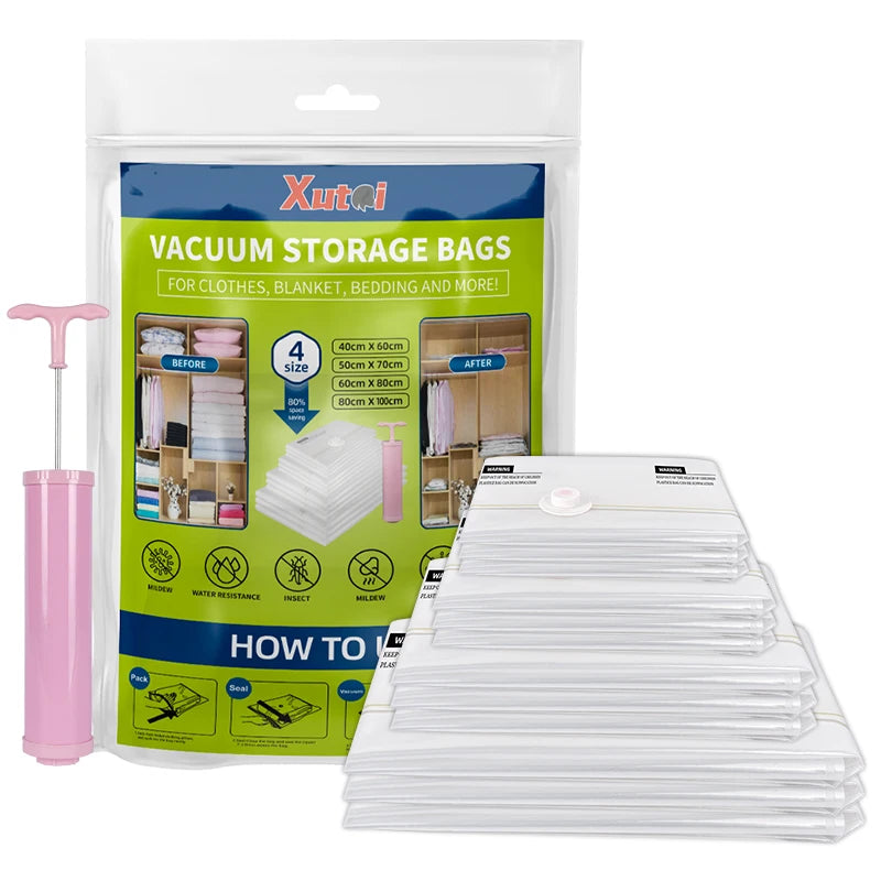 Factory Price Eco Friendly Space Saver Compressed Bag Vacuum Storage Bag Set with Pump for Clothes Quilt