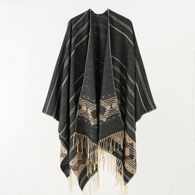 Poncho Bohemian Geometric Tassel Split Shawl Diagonal Lengthen Hot Sell New Women Cape Cashmere Travel Double Sided Warm Cloak