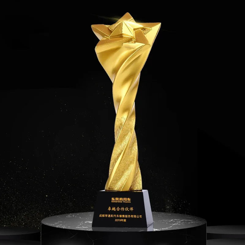 Personalized Gold Resin Star Crystal Trophy Award MH-J0318