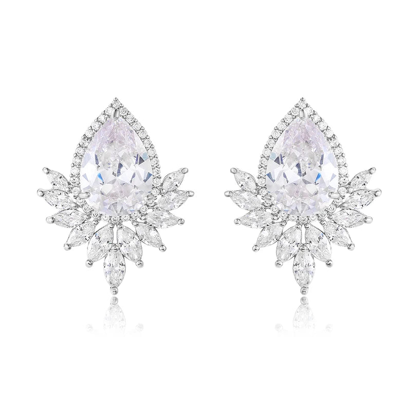 Weiman New Arrival Shiny Teardrop Cubic Zirconia Earrings Gold Plated Drop Jewelry for Wedding Bride or Bridesmaid for Parties