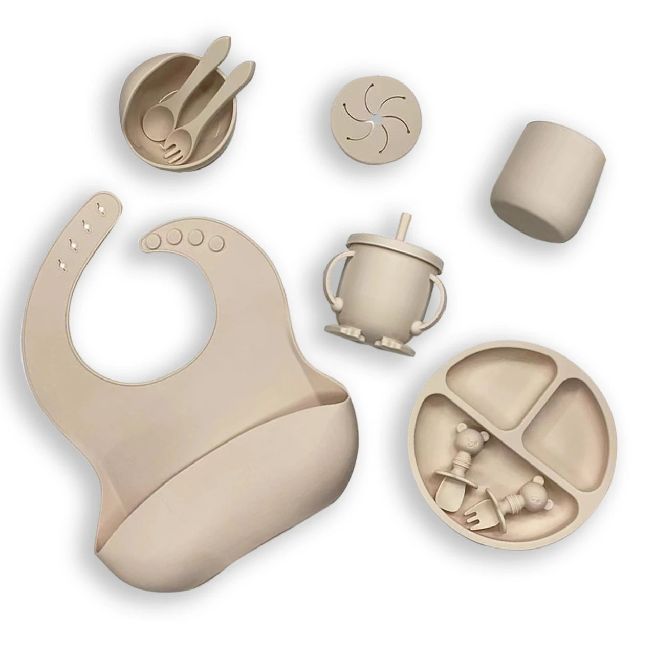 OEM ODM Hot Sell BPA Free Waterproof  Silicone Baby Set Feeding Toddler Teething Feding Baby Silicone Bibs Pacifier Set