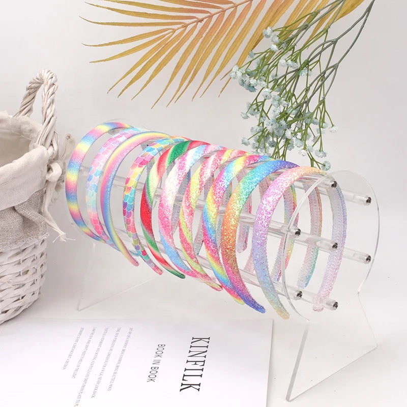Women Cute Children Shiny Bling Rainbow Hair Accessories Hairband Head Band Sweet Kids Designer Sequin Glitter Headband for Girl
