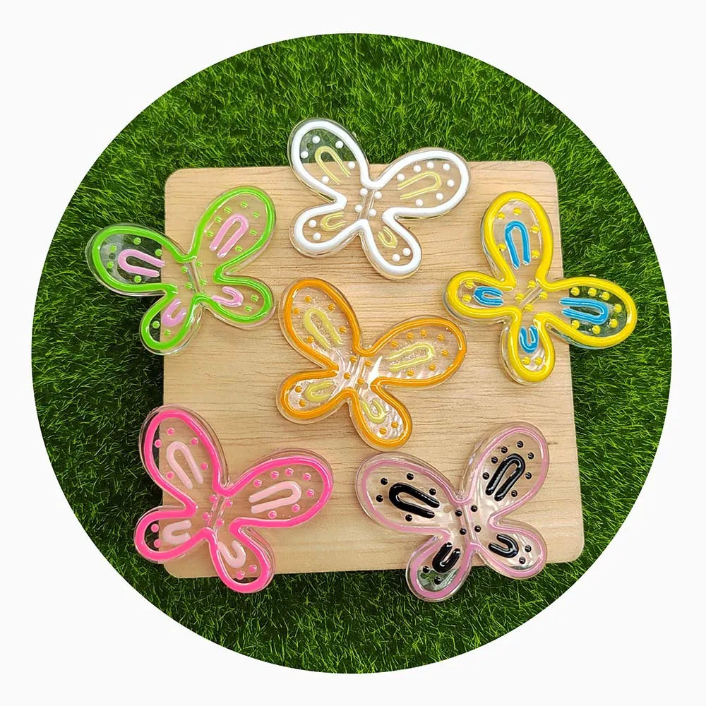 Clear Hand-drawing Butterfly Acrylic Loose Spacer Jewelry Beads Plastic Animal Butterfly with Beads DIY Jewelry Making