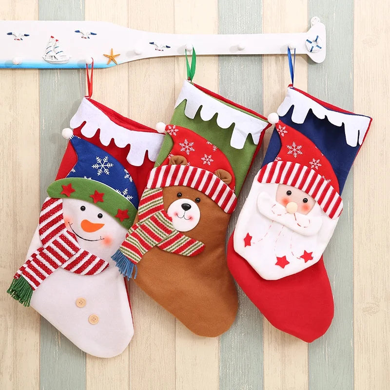 Xmas Christmas Sock Gift Bag Pendant Hanging Decorations Decor Ornament Bear Santa Snowman Christmas Stockings
