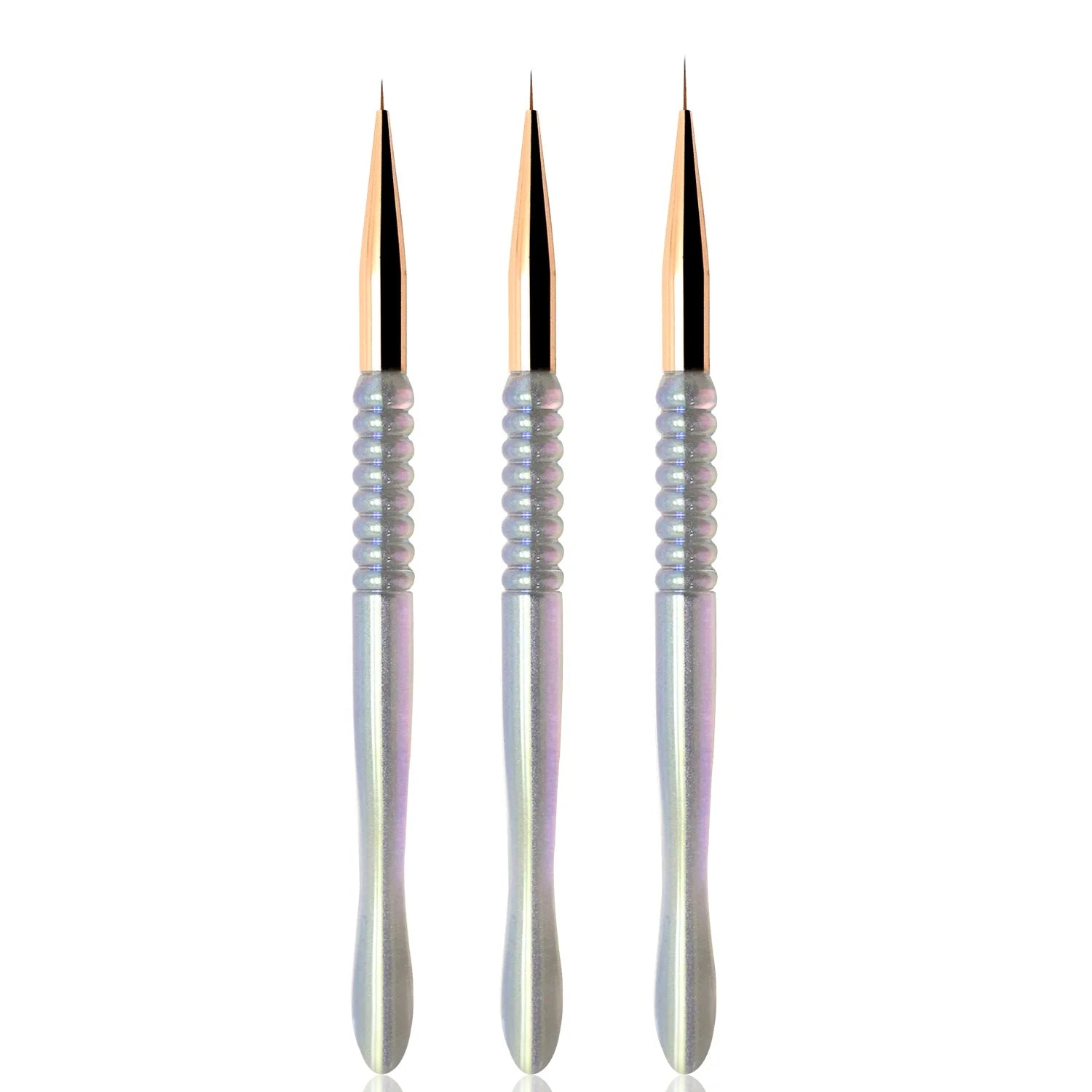 Hot Shiny Handle with Rose Gold Ferrule 3pcs 5mm7mm 9mm Japanese Thin Hair Liner Nail Brush Set