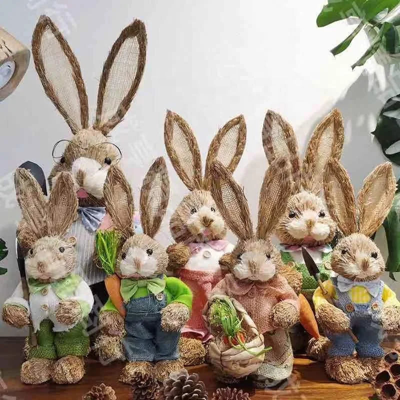 D215 2022 New Product Artificial Animal Easter Decoration Handmade Straw Bunny Toys for  Home Shop Decoration Easter Day