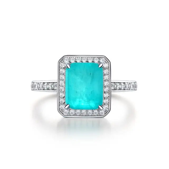 925 Silver Simulated Paraiba Tourmaline Sterling Silver Octagon Ring