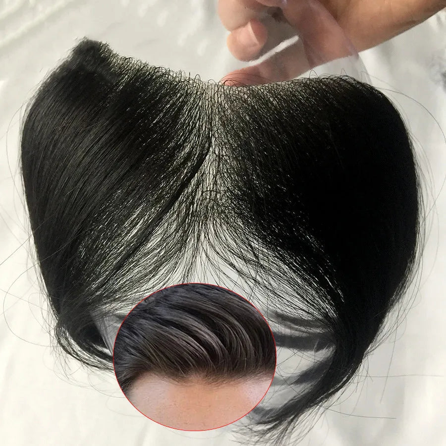 Biological Scalp Thin SKin Human Hair Natural Hairline Man Wig Forehead Real Hair Invisible Men & Women Toupee