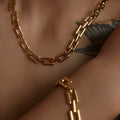 2022 Dazan New Ins 18k Gold Plated Tarnish Free Stainless Steel 8mm Polished Super Shine Strap Chain Bracelet Necklace Set Women