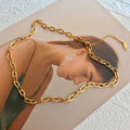 Chic Simple 18K Gold Plated Thick Curb Chain Choker Necklace Adjustable Stainless Steel Clavicle Chain Necklace for Women